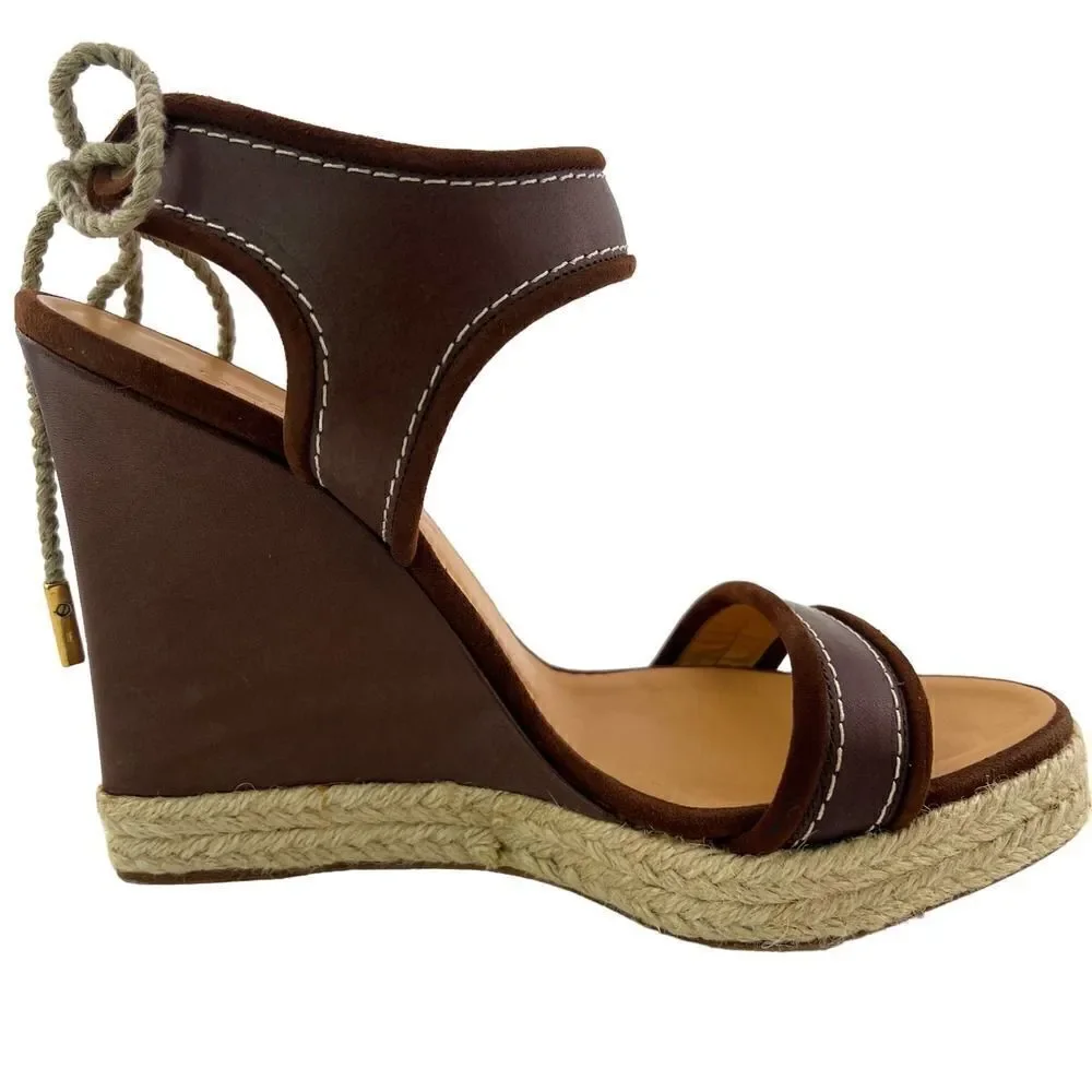 New DSQUARED2 Women US 8 Shoes Brown Leather Sandals Back Laced Platform Wedge
